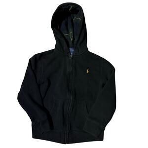 Ralph Lauren Polo Full Zip Black Hoodie Sweatshirt Hooded Youth Boys Size 7